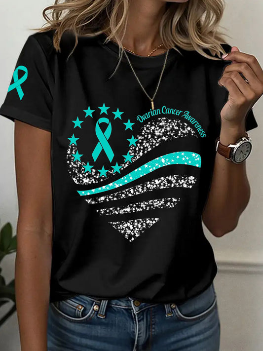 T-shirt à imprimé sensibilisation au cancer de l'ovaire pour femmes