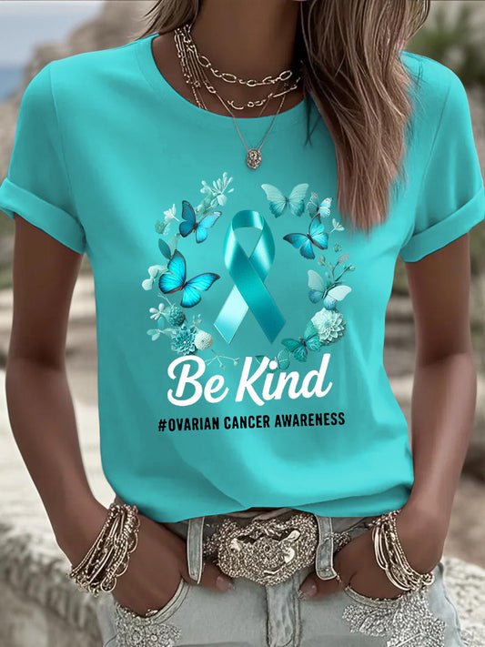 T-shirt décontracté à imprimé floral papillon pour femmes