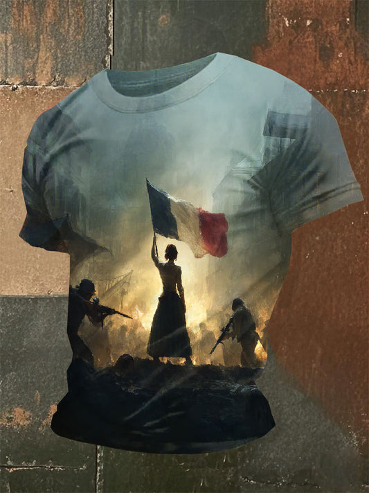 T-Shirt Décontracté Imprimé Français Vintage