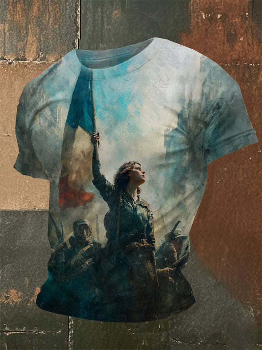 T-Shirt Décontracté Imprimé Français Vintage