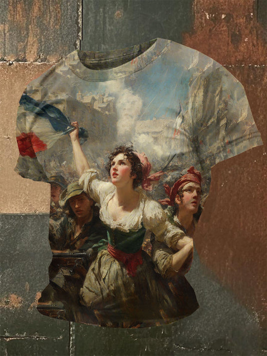 T-Shirt Décontracté Imprimé Français Vintage