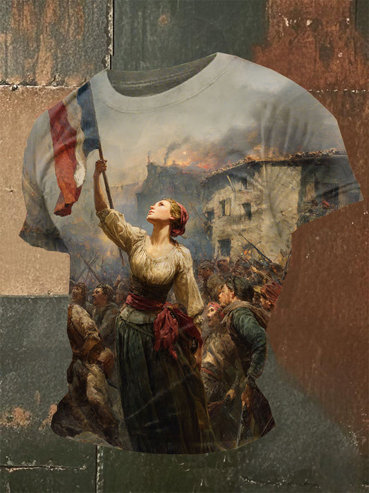 T-Shirt Décontracté Imprimé Français Vintage