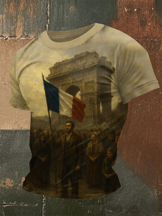 T-Shirt Décontracté Imprimé Français Vintage
