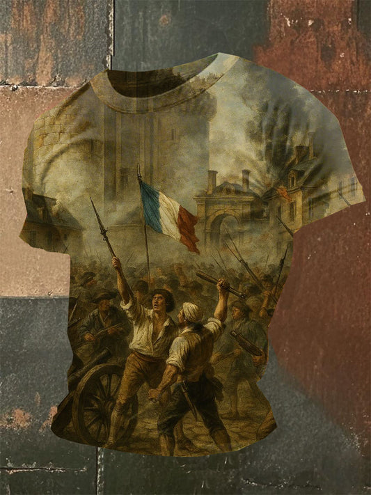 T-Shirt Décontracté Imprimé Français Vintage