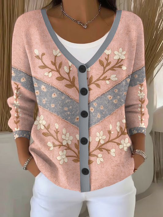 Cardigan Femme Rose Imprimé Fleurs Cancer Du Sein