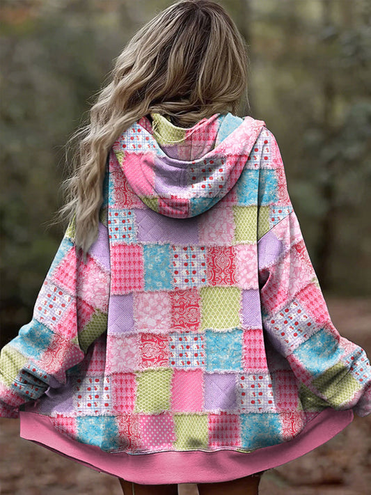 Manteau femme rose imprimé floral géométrique cancer du sein