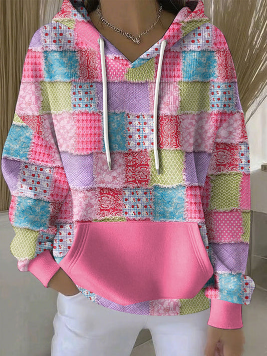 Sweats à Capuche Femme Rose Imprimé Floral Géométrique Cancer Du Sein