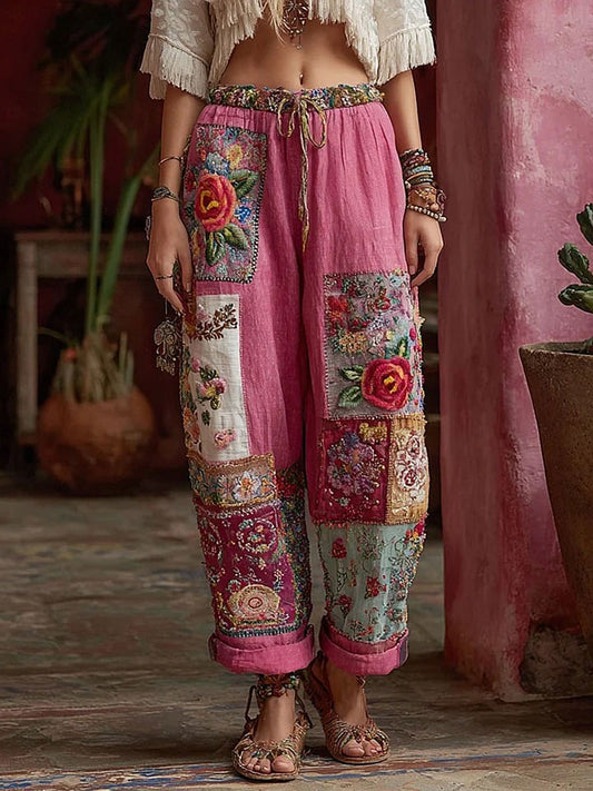 Pantalon décontracté à fleurs rose cancer du sein pour femmes