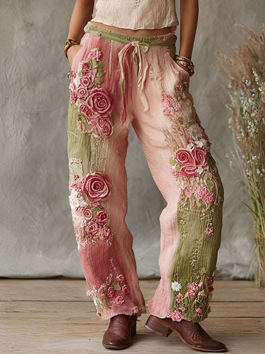 Pantalon décontracté à fleurs rose cancer du sein pour femmes