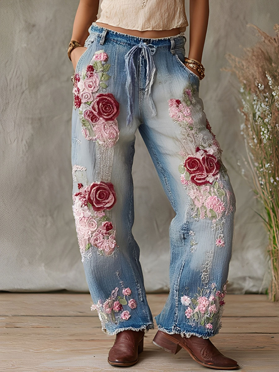 Pantalon décontracté à fleurs rose cancer du sein pour femmes