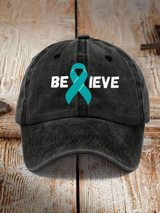 Chapeau de sensibilisation au cancer de l'ovaire unisexe Believe Teal Ribbon