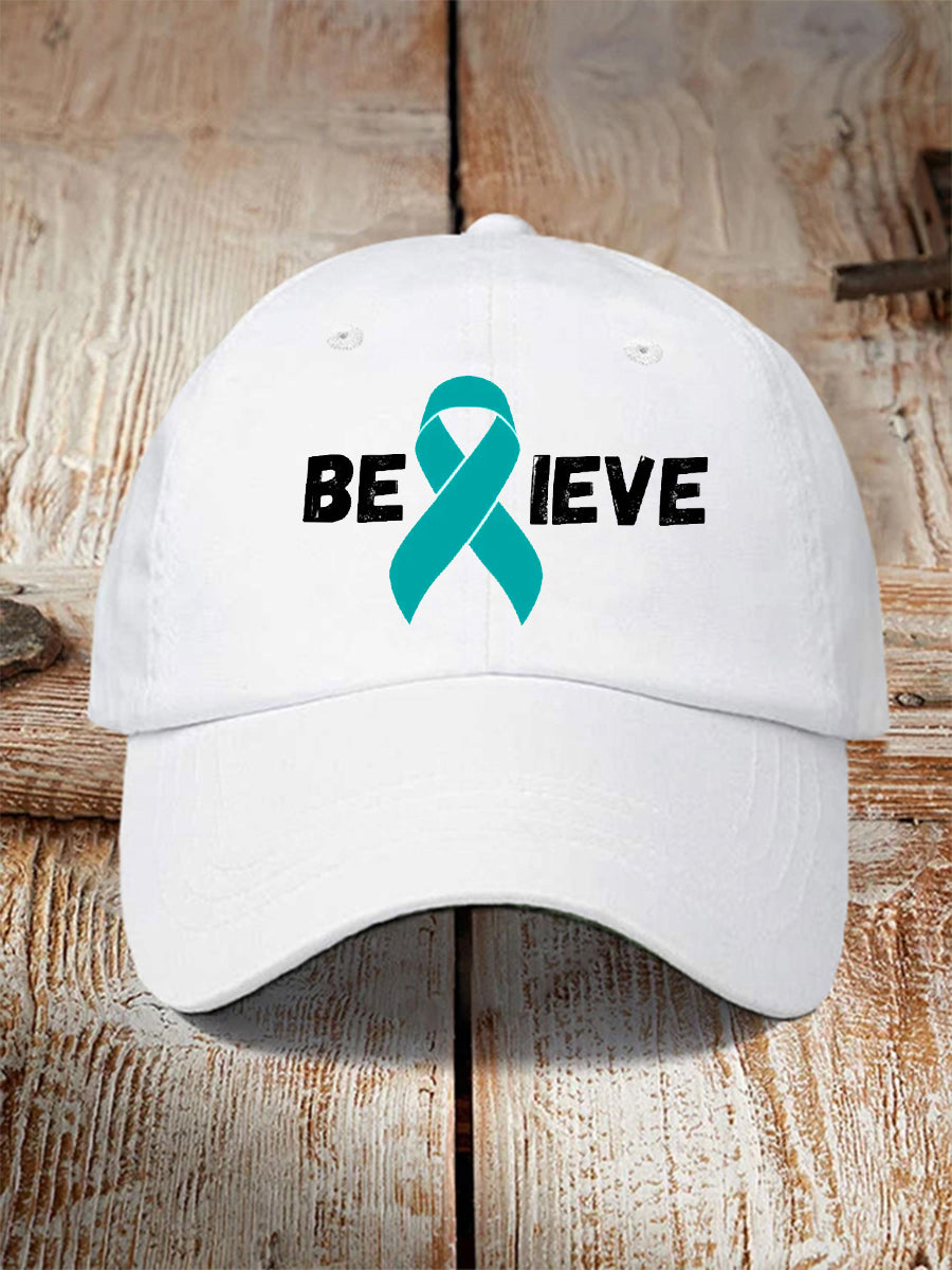 Chapeau de sensibilisation au cancer de l'ovaire unisexe Believe Teal Ribbon