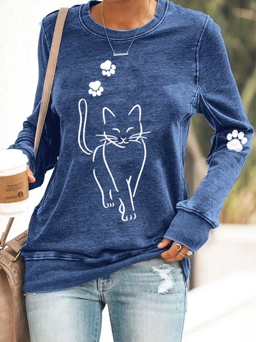 Sweat ajusté Cat Printed Femme