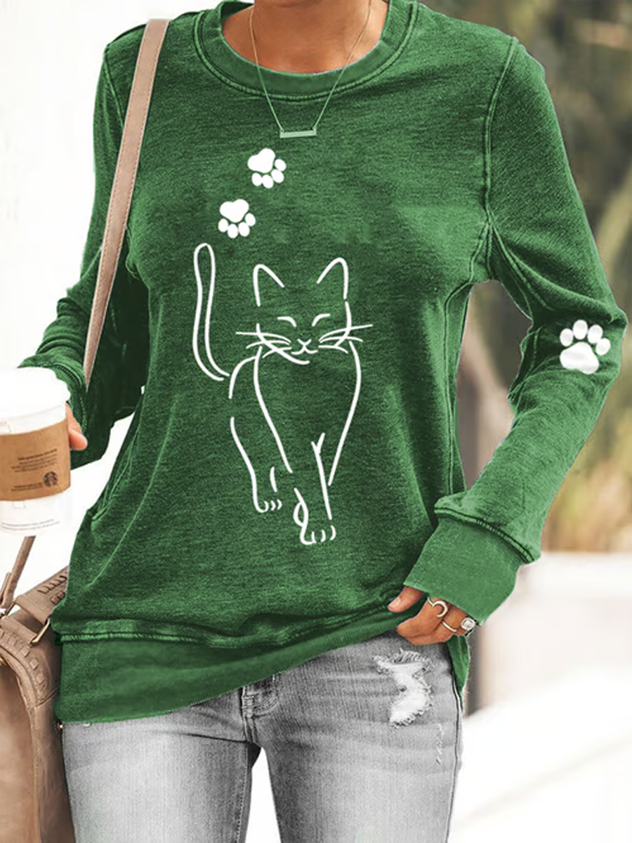 Sweat ajusté Cat Printed Femme