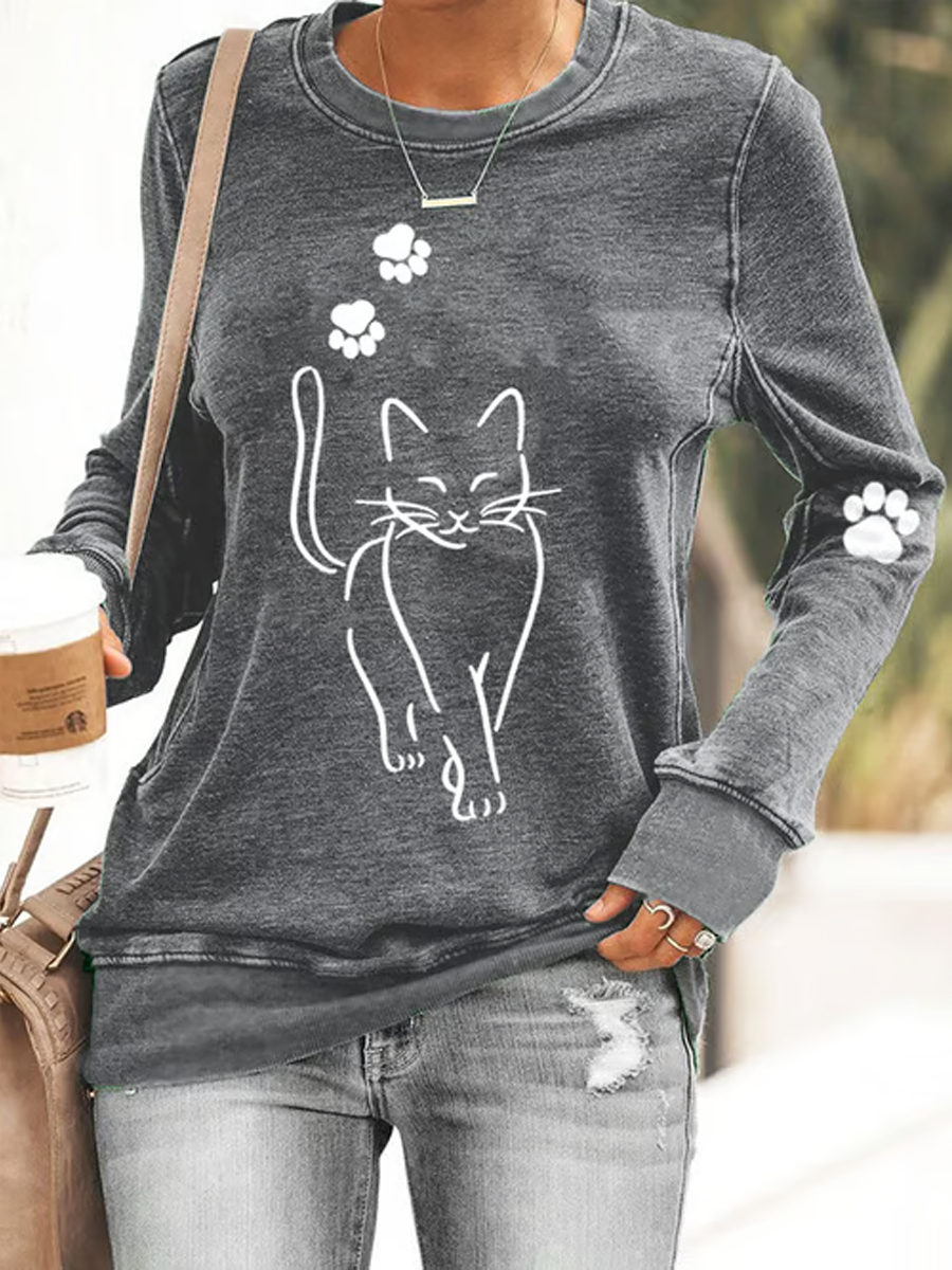 Sweat ajusté Cat Printed Femme