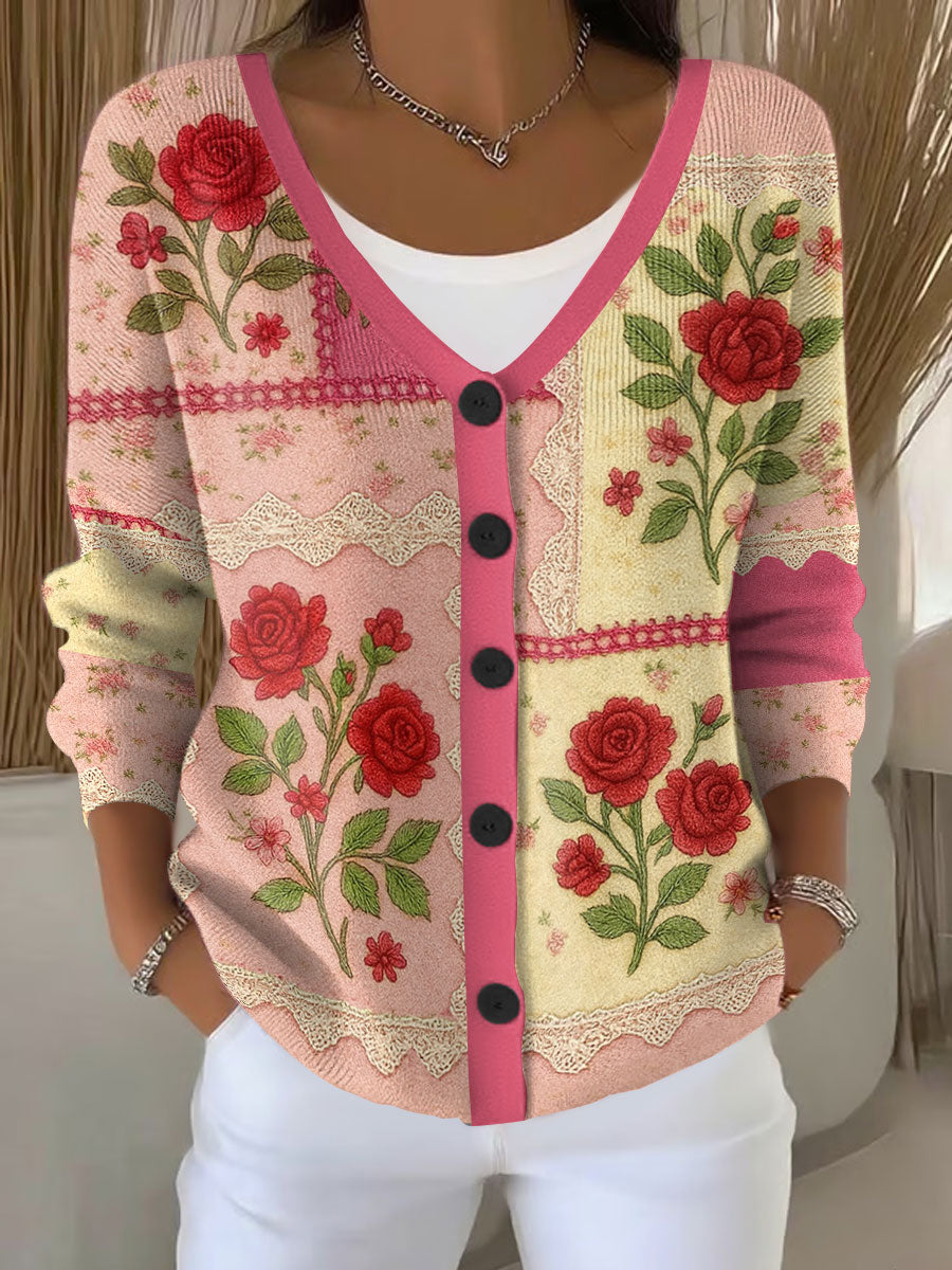 Cardigan Femme Rose Imprimé Fleurs Cancer Du Sein