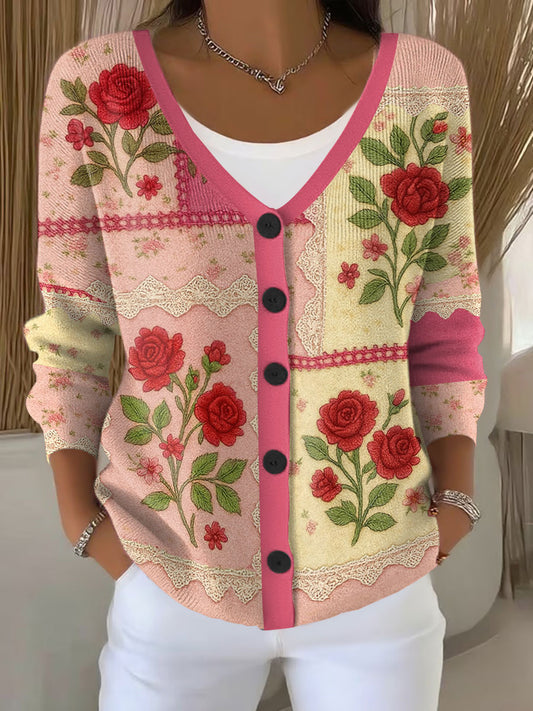 Cardigan Femme Rose Imprimé Fleurs Cancer Du Sein
