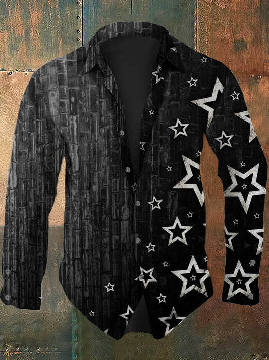 Chemise à manches longues à revers de mode casual imprimé de Noël pour hommes