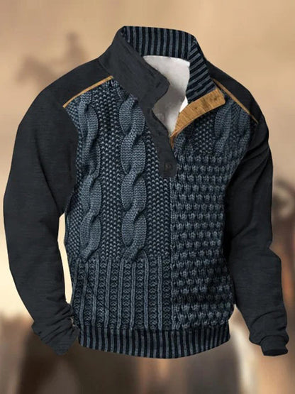 Motif de texture rétro imprimé western vintage henry bouton v-cou en plein air épais sweat
