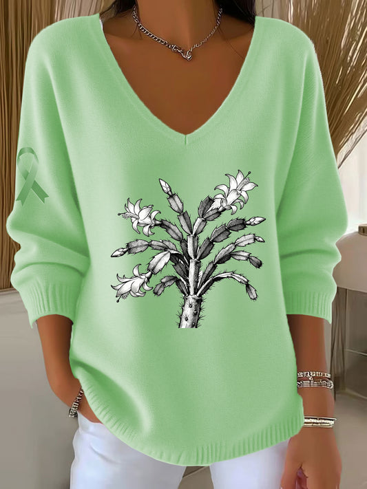 Top décontracté à col en V Vintage Floral Art pour femmes