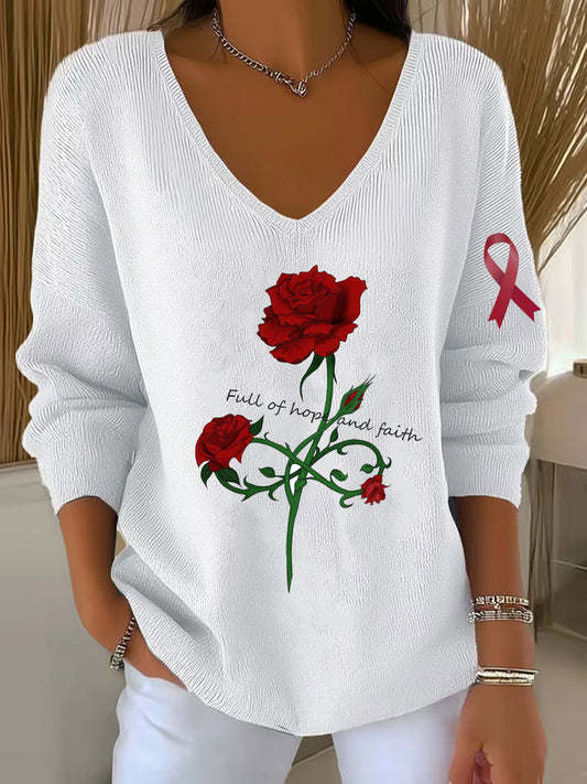 Top décontracté à col en V Vintage Floral Art pour femmes