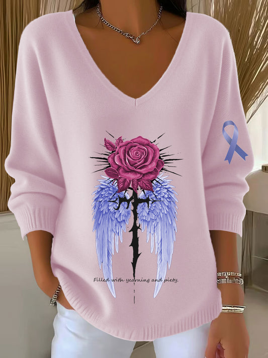 Top décontracté à col en V Vintage Floral Art pour femmes