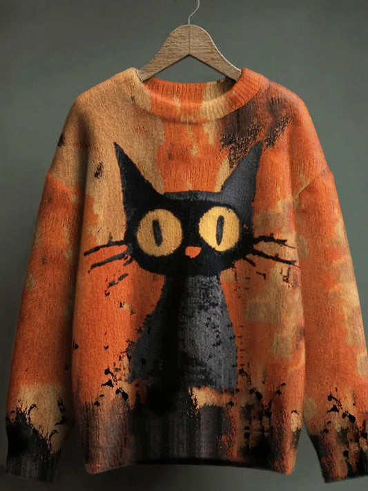 Pull décontracté à imprimé animal vintage pour femmes