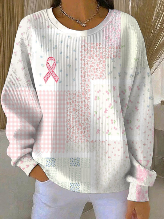 Sweatshirt Décontracté Femme Rose Imprimé Cancer Du Sein