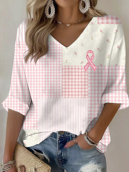 T-shirt Décontracté Femme Rose Cancer Du Sein Imprimé