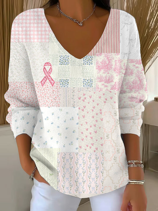 Haut Décontracté Femme Rose Cancer Du Sein Imprimé