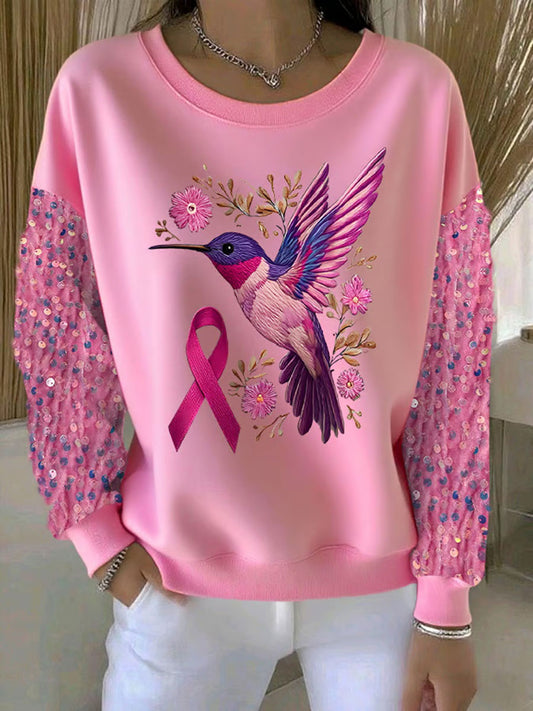 Sweat-shirt Décontracté Femme Rose Imprimé Colibri