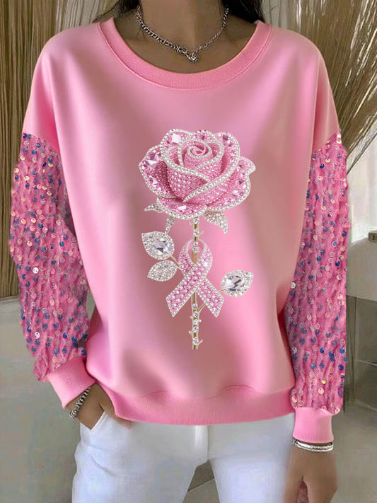 Sweat-shirt Décontracté Femme Rose Imprimé Floral