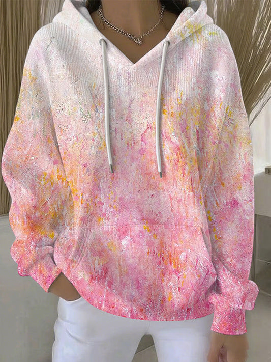 Sweat à Capuche Décontracté Femme Rose Cancer Du Sein Imprimé