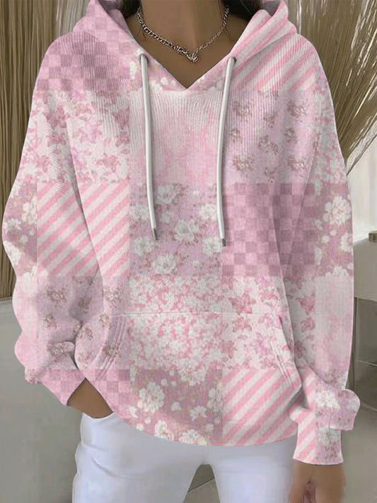Sweat à Capuche Décontracté Femme Rose Cancer Du Sein Imprimé
