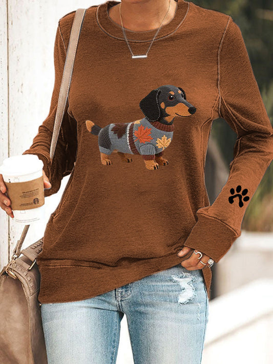 Sweat-shirt à manches longues imprimé chien automne femme