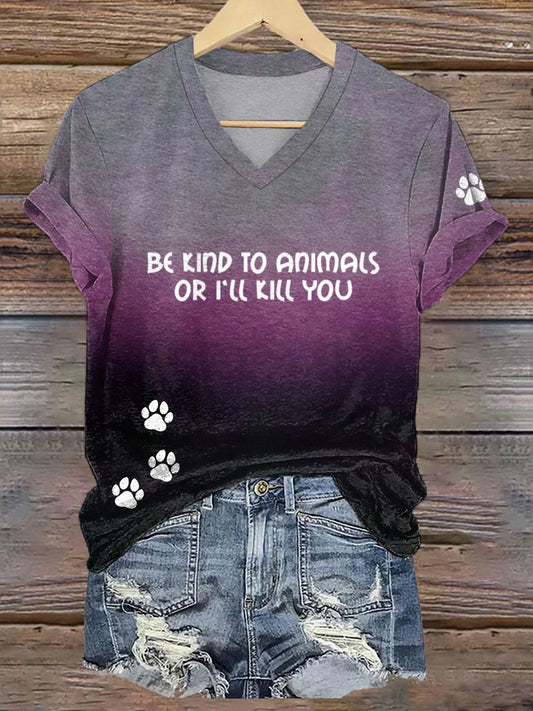 Femmes être gentil avec les animaux ou je vais vous tuer V-cou T-shirt