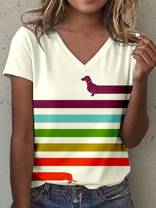 Teckel Art Print V-Neck T-shirt Femme