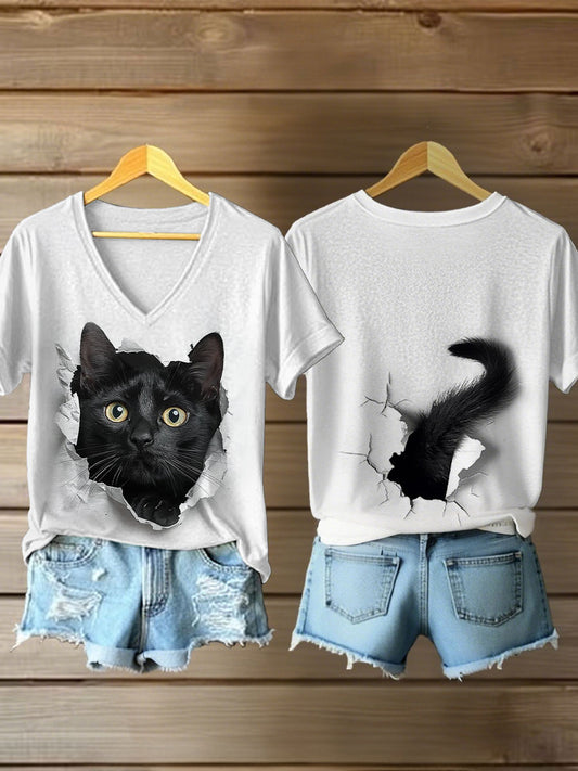 T-shirt décontracté imprimé chat drôle pour femmes
