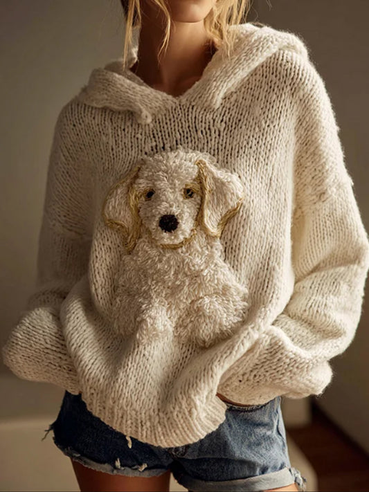 Chandail à capuchon confortable en tricot pour femme Fuzzy Golden Retriever en feutre pour chien