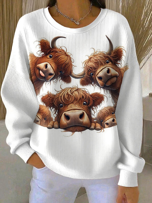 Sweat-shirt Décontracté Imprimé Animal Highland Cow Femme