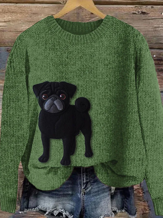 Les femmes de Carlin Animé Chien Feutre Art Cozy Tricot Pull