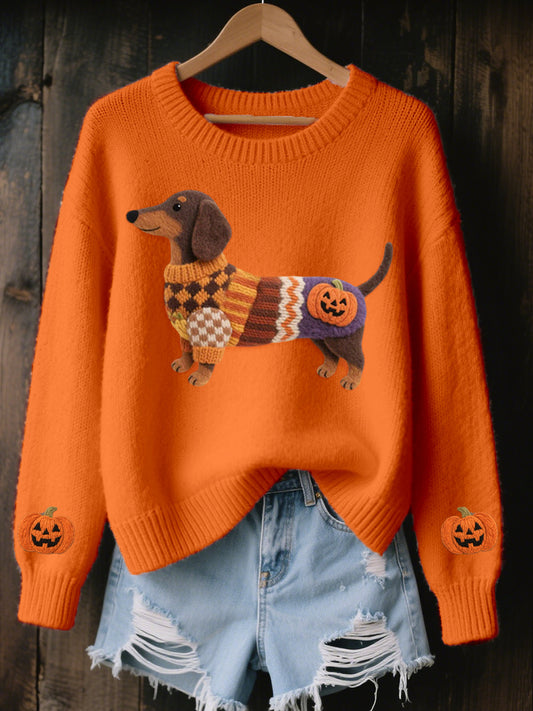 Halloween inspiré des femmes teckel en feutre Art pull en tricot confortable