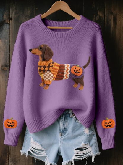 Halloween inspiré des femmes teckel en feutre Art pull en tricot confortable