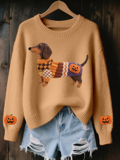 Halloween inspiré des femmes teckel en feutre Art pull en tricot confortable
