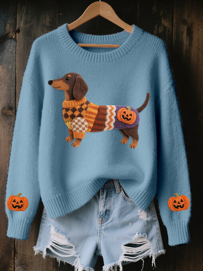 Halloween inspiré des femmes teckel en feutre Art pull en tricot confortable