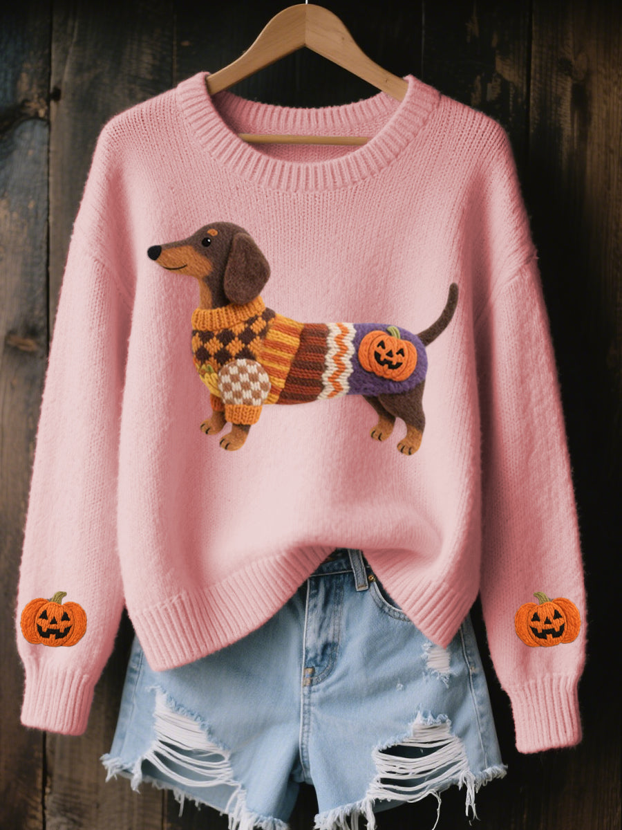 Halloween inspiré des femmes teckel en feutre Art pull en tricot confortable