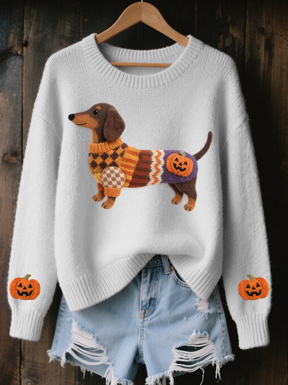Halloween inspiré des femmes teckel en feutre Art pull en tricot confortable