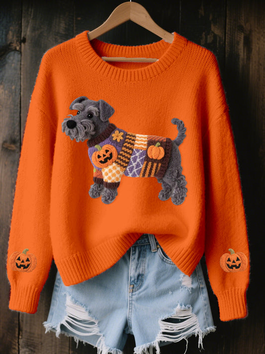 Halloween des femmes inspiré Schnauzer chien feutre Art confortable tricot pull