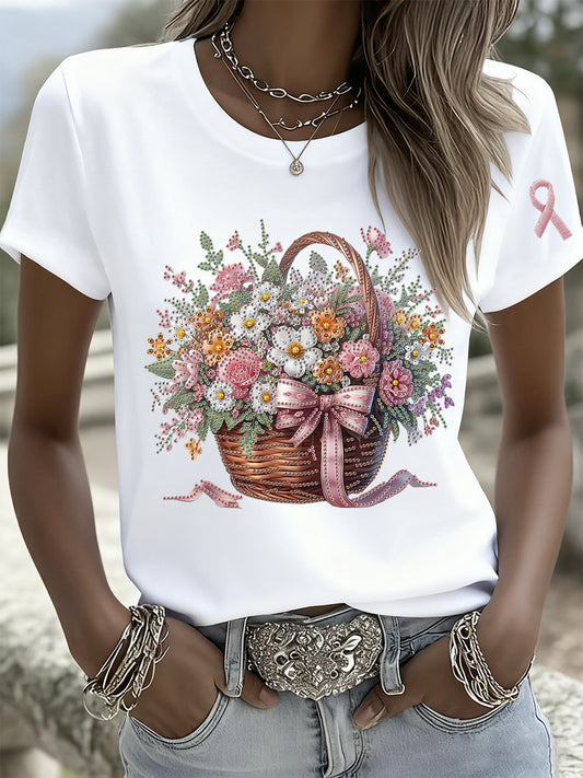 Femme Vintage Animal Floral Art Décontracté Manches Courtes