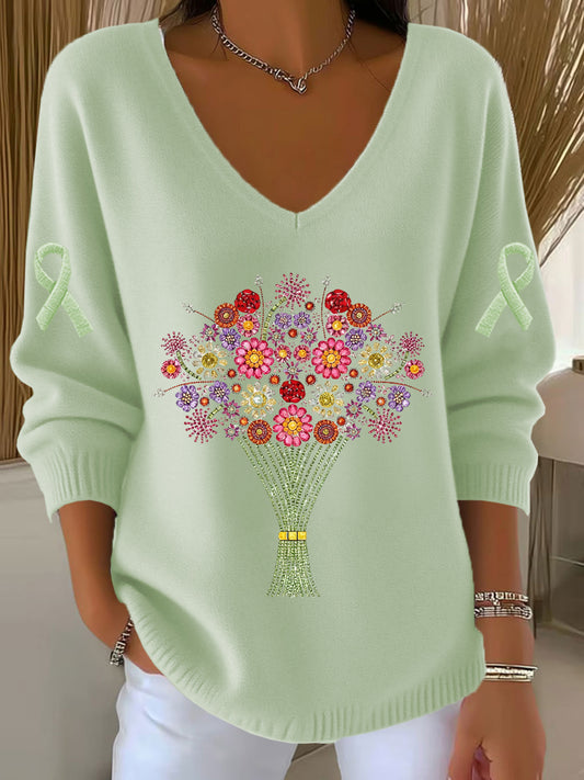 Haut Décontracté Rétro Animal Art Floral Col V Femme